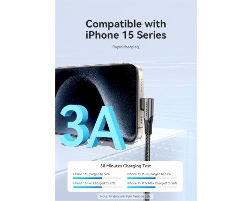 Дата кабель USB-C to USB-C 0.5m USB2.0 60W (20V/3A) angle 90° Gray Aluminum Alloy Vention (TRAHD)