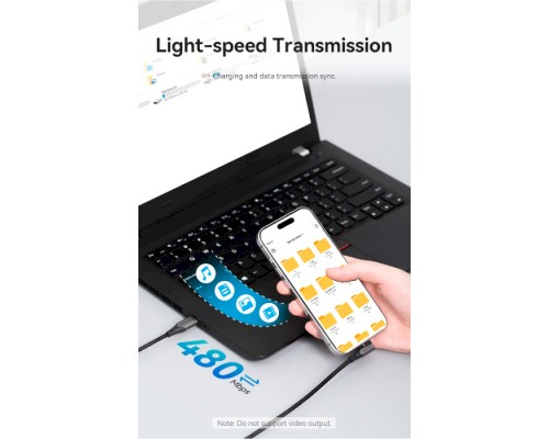 Дата кабель USB-C to USB-C 0.5m USB2.0 60W (20V/3A) angle 90° Gray Aluminum Alloy Vention (TRAHD)