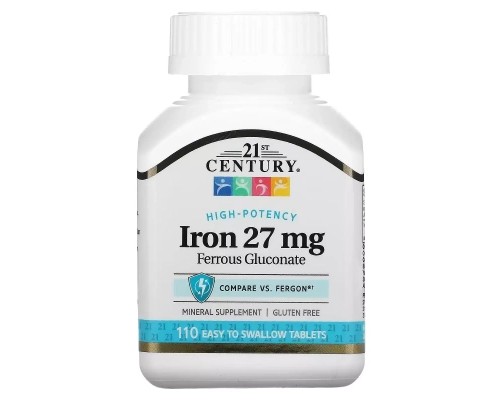 Вітамін 21st Century Залізо Високоефективне, 27 мг, High-Potency Iron, 110 таблеток (CEN-22690) Вітамін 21st Century Залізо Високоефективне, 27 мг, High-Potency Iron, 110 таблеток (CEN-22690)