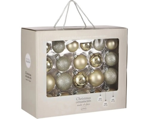 Ялинкова іграшка House Of Seasons Скляні кульки 42 шт D7 см D6 см D5 см Шампань (8720362102908)