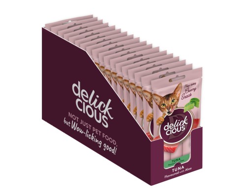 Ласощі для котів Delickcious Тунець з додаванням алое 4 х 15 г (4820269141605) Ласощі для котів Delickcious Тунець з додаванням алое 4 х 15 г (4820269141605)