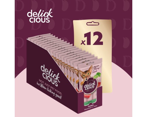 Ласощі для котів Delickcious Тунець з додаванням алое 4 х 15 г (4820269141605) Ласощі для котів Delickcious Тунець з додаванням алое 4 х 15 г (4820269141605)