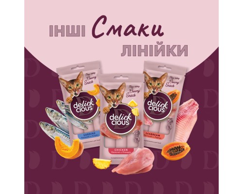Ласощі для котів Delickcious Тунець з додаванням алое 4 х 15 г (4820269141605) Ласощі для котів Delickcious Тунець з додаванням алое 4 х 15 г (4820269141605)
