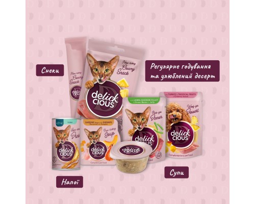 Ласощі для котів Delickcious Тунець з додаванням алое 4 х 15 г (4820269141605) Ласощі для котів Delickcious Тунець з додаванням алое 4 х 15 г (4820269141605)