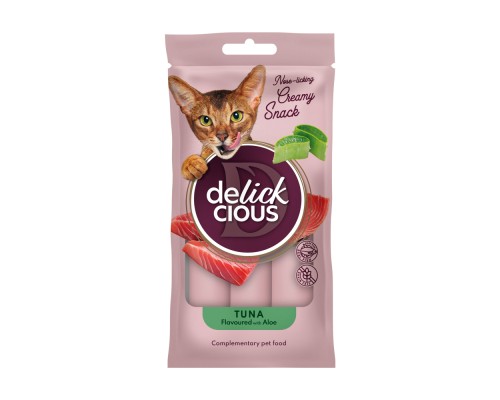 Ласощі для котів Delickcious Тунець з додаванням алое 4 х 15 г (4820269141605) Ласощі для котів Delickcious Тунець з додаванням алое 4 х 15 г (4820269141605)