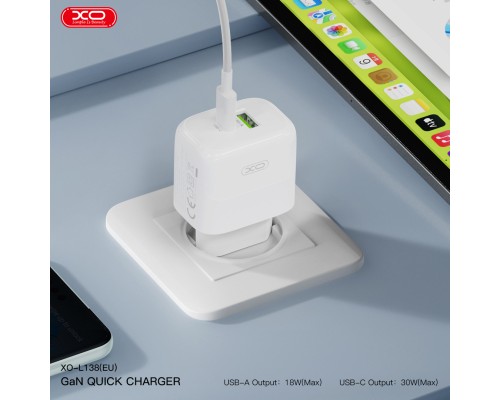 Зарядний пристрій XO L138 48W USB-C PD30W + USB-A QC18W White (L138_White)