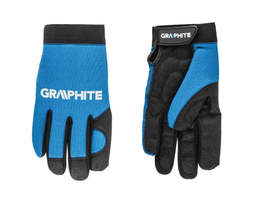 Захисні рукавиці Graphite синтетична шкіра, фіксація зап'ястя, р.10/, чорно-блакитні (97G100)