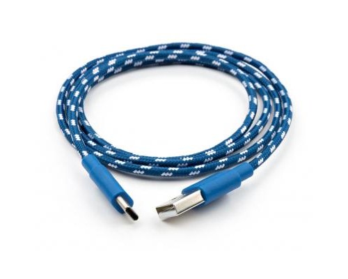 Дата кабель USB 2.0 AM to Type-C 2color nylon 1m blue Vinga (VCPDCTCNB31B)