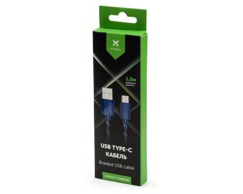 Дата кабель USB 2.0 AM to Type-C 2color nylon 1m blue Vinga (VCPDCTCNB31B)