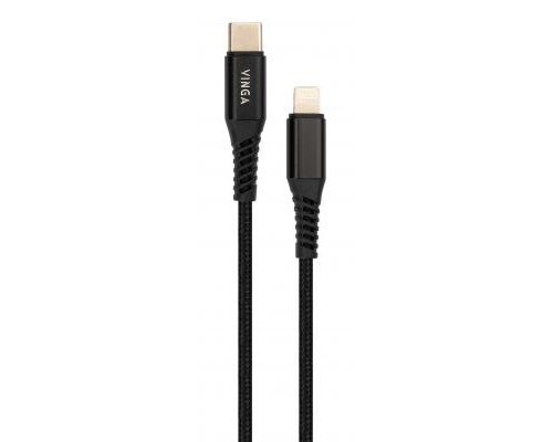 Дата кабель USB-C to Lightning 1.0m 3A 18W nylon braided black Vinga (VCPTCL3ANBK)