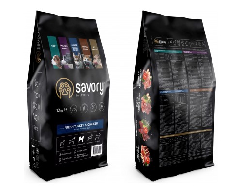 Сухий корм для собак Savory Junior Large rich in Fresh Turkey and Chicken 12 кг (4820232630211)