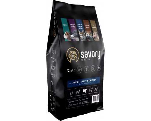 Сухий корм для собак Savory Junior Large rich in Fresh Turkey and Chicken 12 кг (4820232630211)