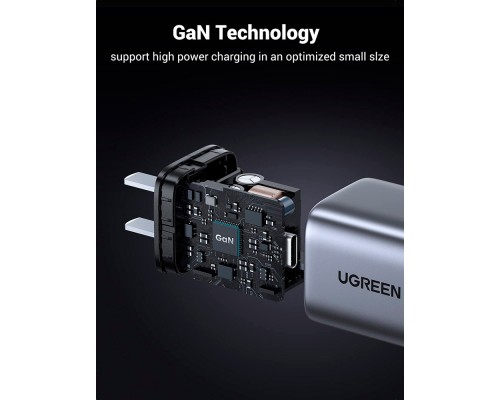 Зарядний пристрій Ugreen 1xUSB 30W Gan Type-C PD Nexode Mini Grey CD319 (90666)