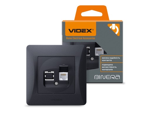 Комп'ютерна розетка Videx BINERA CAT6 одинарна черн (VF-BNSK1PC6-BG)