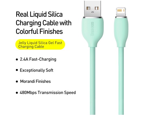 Дата кабель USB 2.0 AM to Lightning 2.0m 2.4A Jelly Liquid Silica Gel Green Baseus (CAGD000106)
