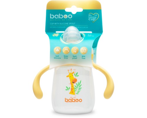 Поїльник-непроливайка Baboo із силіконовим носиком, 260 мл, 6+ міс (Safari / жовта) (8-120)