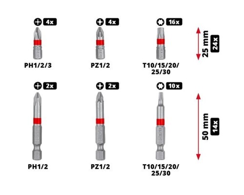 Набір біт Einhell 42шт, HEX, PH, PZ, Torx, 50мм, кейс (118953)
