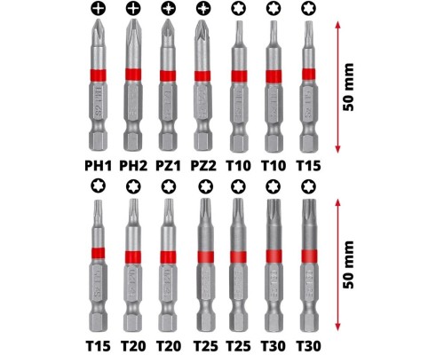 Набір біт Einhell 42шт, HEX, PH, PZ, Torx, 50мм, кейс (118953)