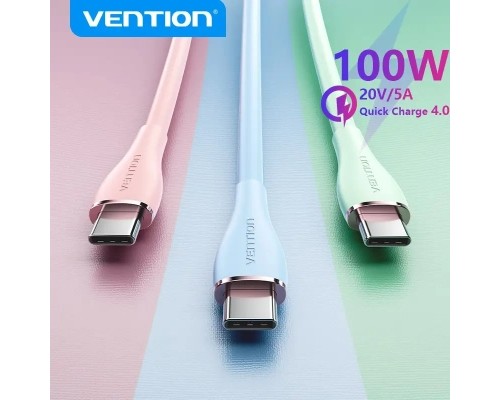 Дата кабель USB-C to USB-C 1.0m USB2.0 100W (20V/5A) Light Blue Silicone Vention (TAWSF)