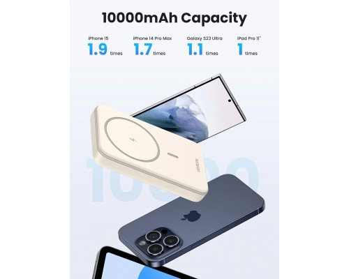 Батарея універсальна Ugreen 10000mAh 20W Magnetic Wireless beige (PB561) 