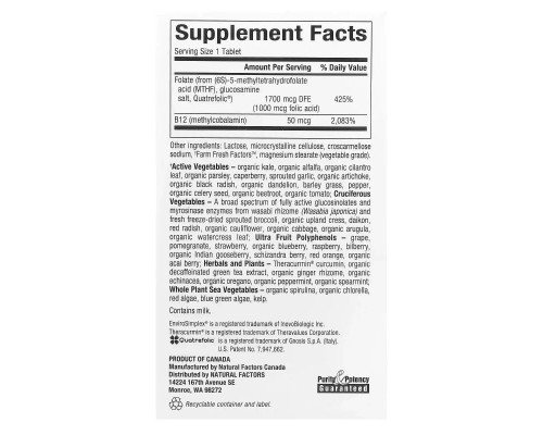Вітамін Natural Factors Метилфолат, 1000 мкг, BioCoenzymated, Methylfolate, 60 таблеток (NFS-01241) Вітамін Natural Factors Метилфолат, 1000 мкг, BioCoenzymated, Methylfolate, 60 таблеток (NFS-01241)