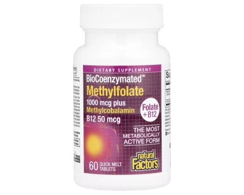 Вітамін Natural Factors Метилфолат, 1000 мкг, BioCoenzymated, Methylfolate, 60 таблеток (NFS-01241) Вітамін Natural Factors Метилфолат, 1000 мкг, BioCoenzymated, Methylfolate, 60 таблеток (NFS-01241)