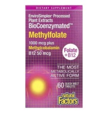Вітамін Natural Factors Метилфолат, 1000 мкг, BioCoenzymated, Methylfolate, 60 таблеток (NFS-01241)