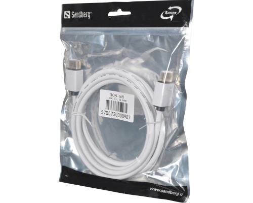 Кабель мультимедійний HDMI to HDMI 2.0m 2.0 white Sandberg (308-98)