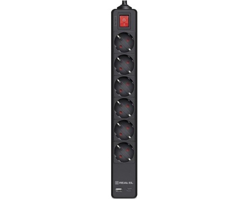 Мережевий фільтр живлення REAL-EL RS-PROTECT 605 3m, black (EL122300041)