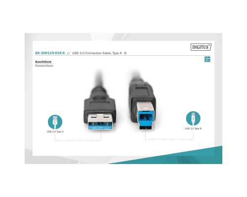 Дата кабель USB 3.0 AM/BM 1.8m black Digitus (AK-300115-018-S)