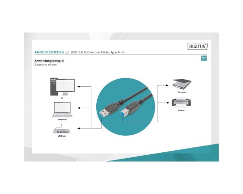 Дата кабель USB 3.0 AM/BM 1.8m black Digitus (AK-300115-018-S)