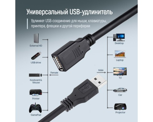 Дата кабель USB 2.0 AM/AF 1.8m black ColorWay (CW-CBUF076-BK)