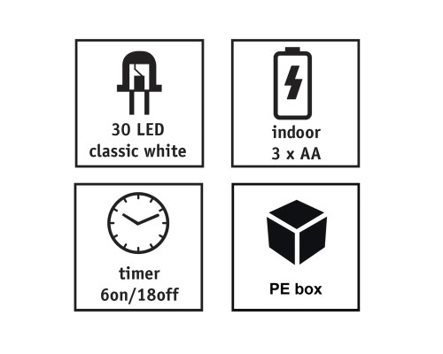 Гірлянда Luca Lighting струна, 3 м, класична біла, 30 LED 3AA, дисплей+таймер (8718861694093)