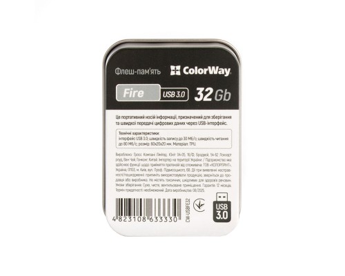 USB флеш накопичувач ColorWay Fire 32 GB USB 3.0 Red (CW-USBFE32) 