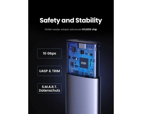 Кишеня зовнішня UGREEN USB 3.2 Gen 2 to M.2 NVMe/SATA 10Gbps UASP TRIM CM767 gray (15813)