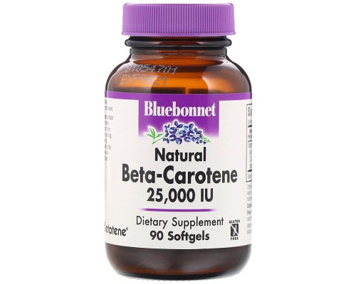 Вітамін Bluebonnet Nutrition Натуральний бета-каротин, Beta Carotene 25,000МЕ, 90 гелевих (BLB-00316)