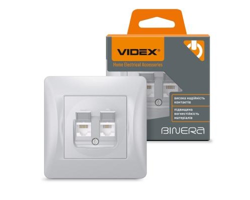Комп'ютерна розетка Videx BINERA CAT6 + CAT3 подвійна сереб (VF-BNSK2PC6TF3-SS)