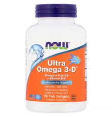 Жирні кислоти Now Foods Ультра Омега 3 і Вітамін D, Ultra Omega 3-D, 90 гелеві Капсу (NOW-01663)