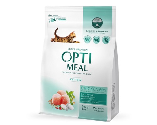 Сухий корм для кішок Optimeal для кошенят зі смаком курки 200 г (4820215360197)
