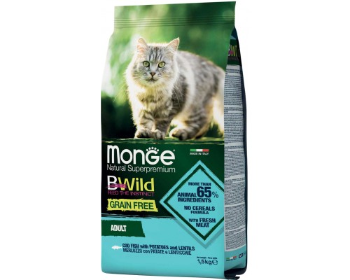 Сухий корм для кішок Monge Cat Bwild GR.FREE зі смаком тріски 1.5 кг (8009470012058)