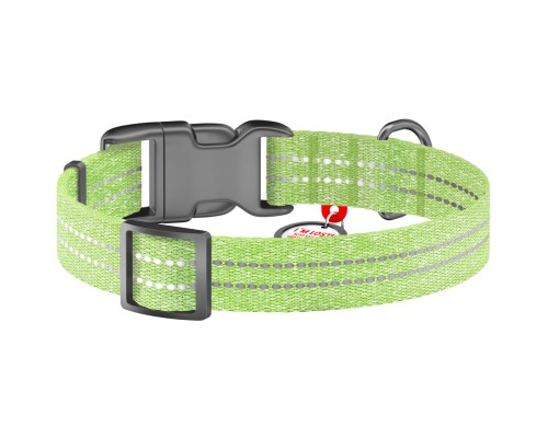 Нашийник для тварин WAUDOG Re-cotton з QR паспортом світловідбивний Ш 25 мм Д 33-49 см салатовий (02925)
