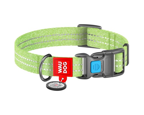 Нашийник для тварин WAUDOG Re-cotton з QR паспортом світловідбивний Ш 25 мм Д 33-49 см салатовий (02925)