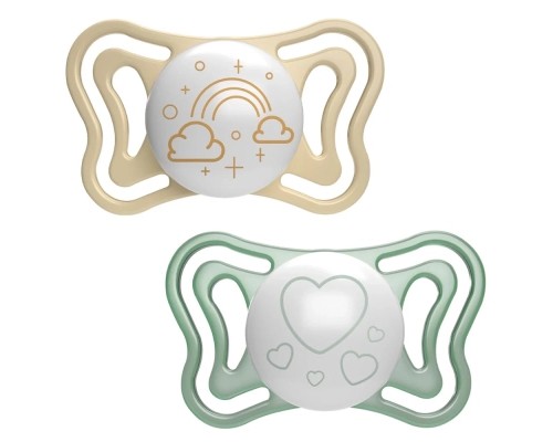 Пустушка Chicco Physio Light силіконова від 2 до 6 місяців люмінесцентна з футляром 2 шт (71037.41)