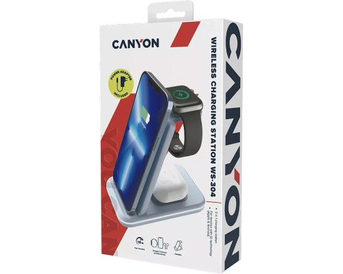 Зарядний пристрій Canyon WS-304 Foldable 3in1 Wireless charger Blue (CNS-WCS304BL)