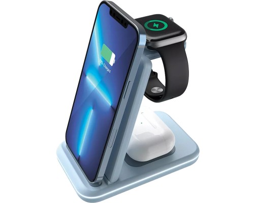 Зарядний пристрій Canyon WS-304 Foldable 3in1 Wireless charger Blue (CNS-WCS304BL)