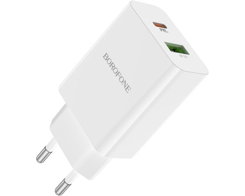 Зарядний пристрій BOROFONE BA56A Lavida dual port PD20W+QC3.0 charger White (BA56AW)