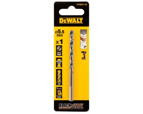 Свердло DeWALT по металу Black & Gold, HSS-G, 5.5 х 93 х 57 мм (DT20521)
