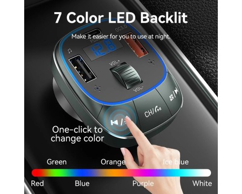 FM модулятор Vention PD 54W 3-Port USB (C+A+A) LED/USB Flash/Bluetooth, вольтметр (FFLB0)