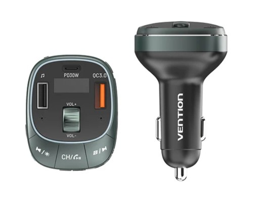 FM модулятор Vention PD 54W 3-Port USB (C+A+A) LED/USB Flash/Bluetooth, вольтметр (FFLB0)