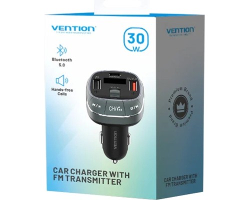 FM модулятор Vention PD 54W 3-Port USB (C+A+A) LED/USB Flash/Bluetooth, вольтметр (FFLB0)